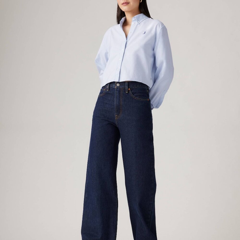 Levi's Ribcage Wide Leg Cropped Dark Wash Jeans Size 25